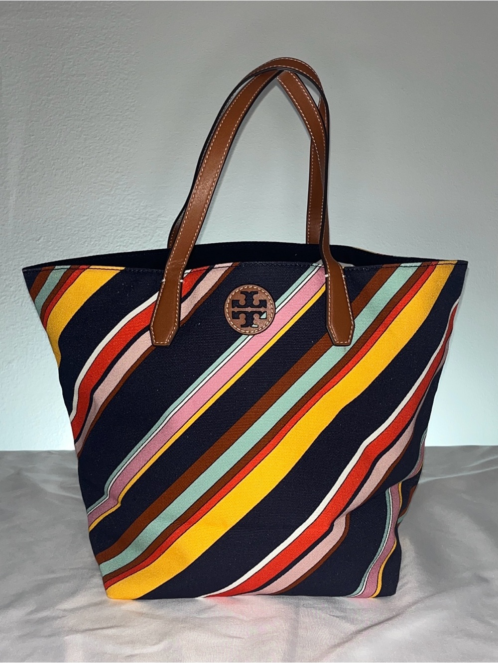 Tory Burch NWT Medley Stripe Canvas Tote Bag Multi